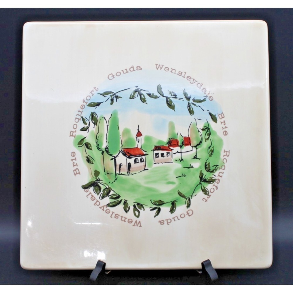World Market 12in Square Ceramic Cheese Serving Tray Gouda Brie Wensleydale